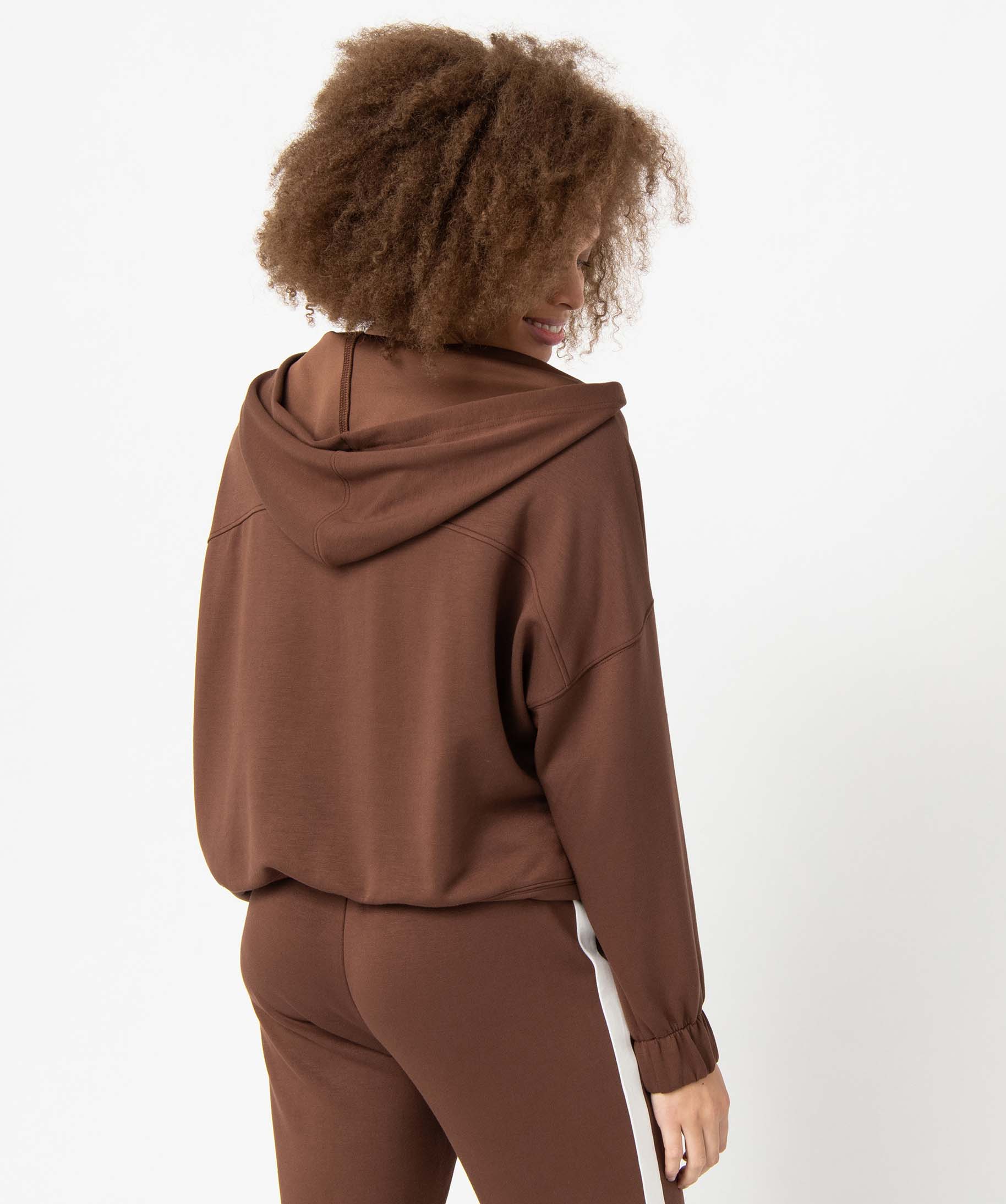 Sweat femme court avec capuche marron | GEMO