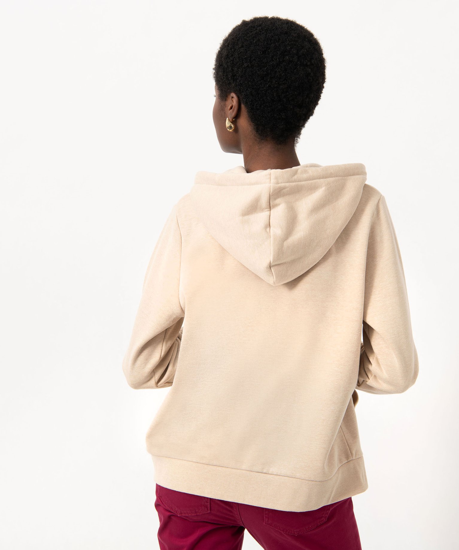 Sweat zippé à capuche avec intérieur molletonné femme beige | GEMO