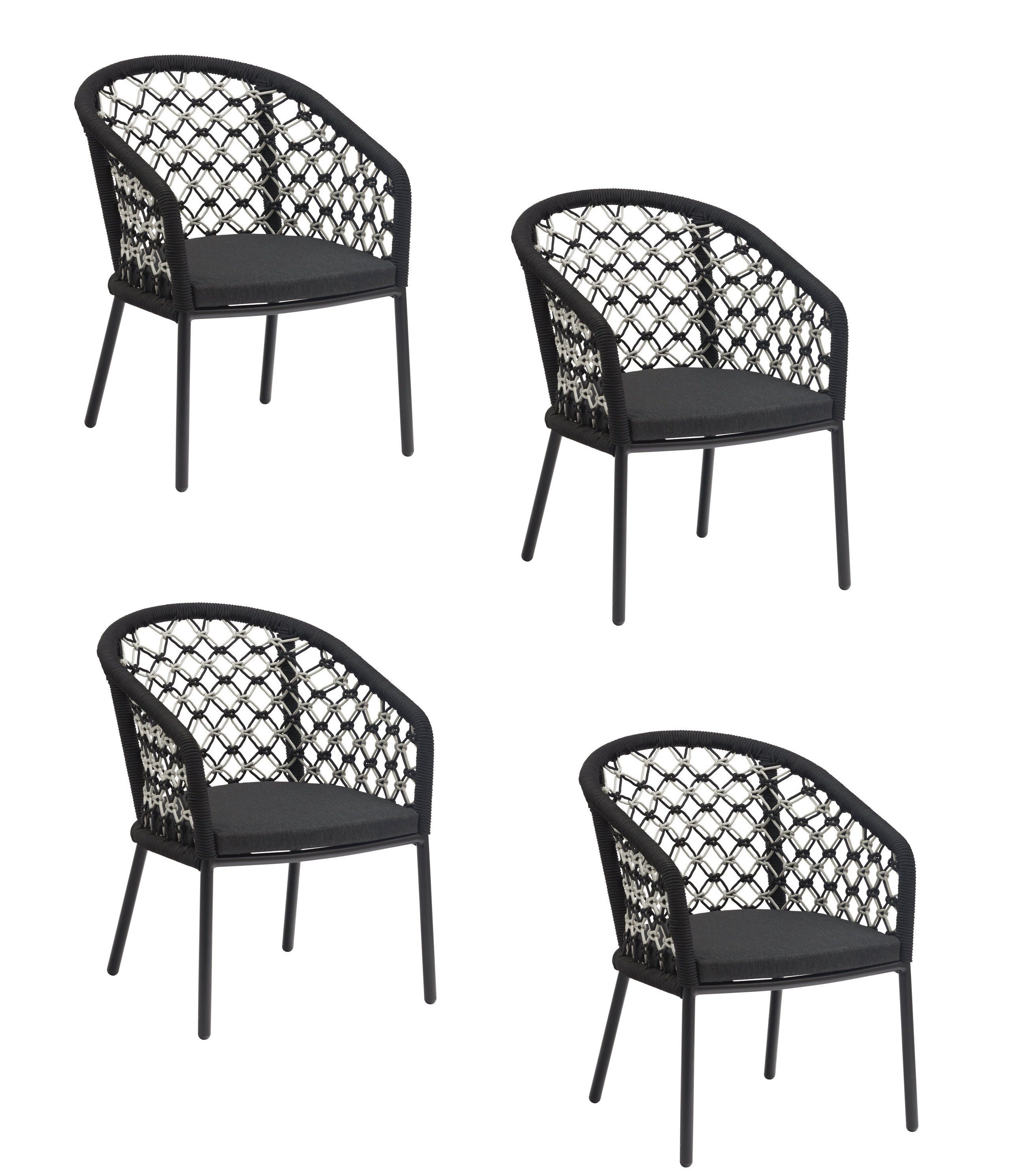 Konway Stapelstuhl MARBELLA (4 St), 4x KONWAY® MARBELLA Alu Gastro Sessel SCHWARZ / Weiß Stapelstuhl