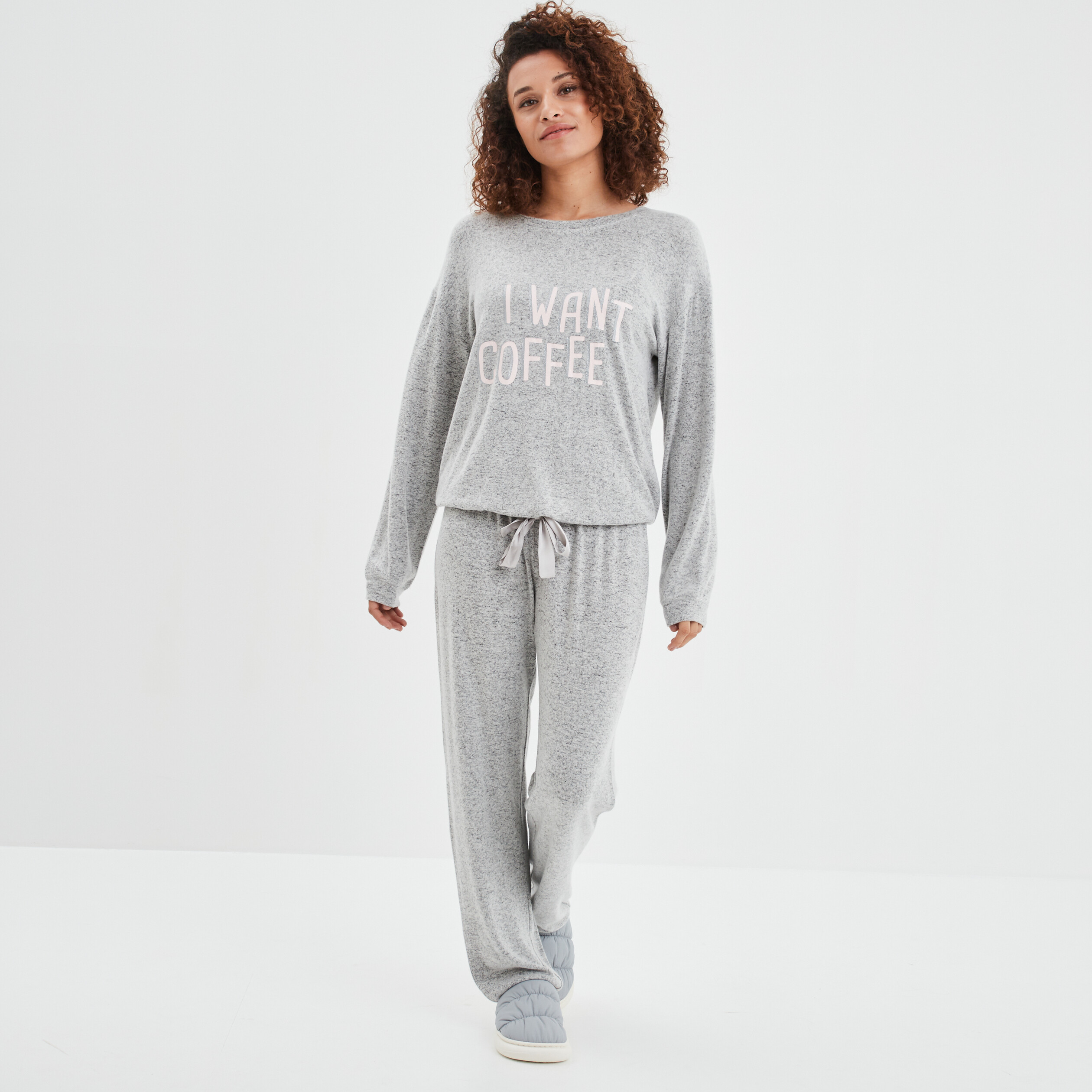 Ensemble pyjama pantalon 2 pièces gris clair femme | La Halle