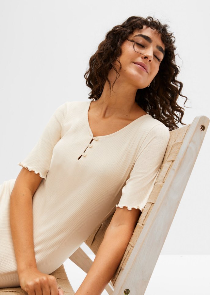 Ripp-Kleid mit Knopfleiste