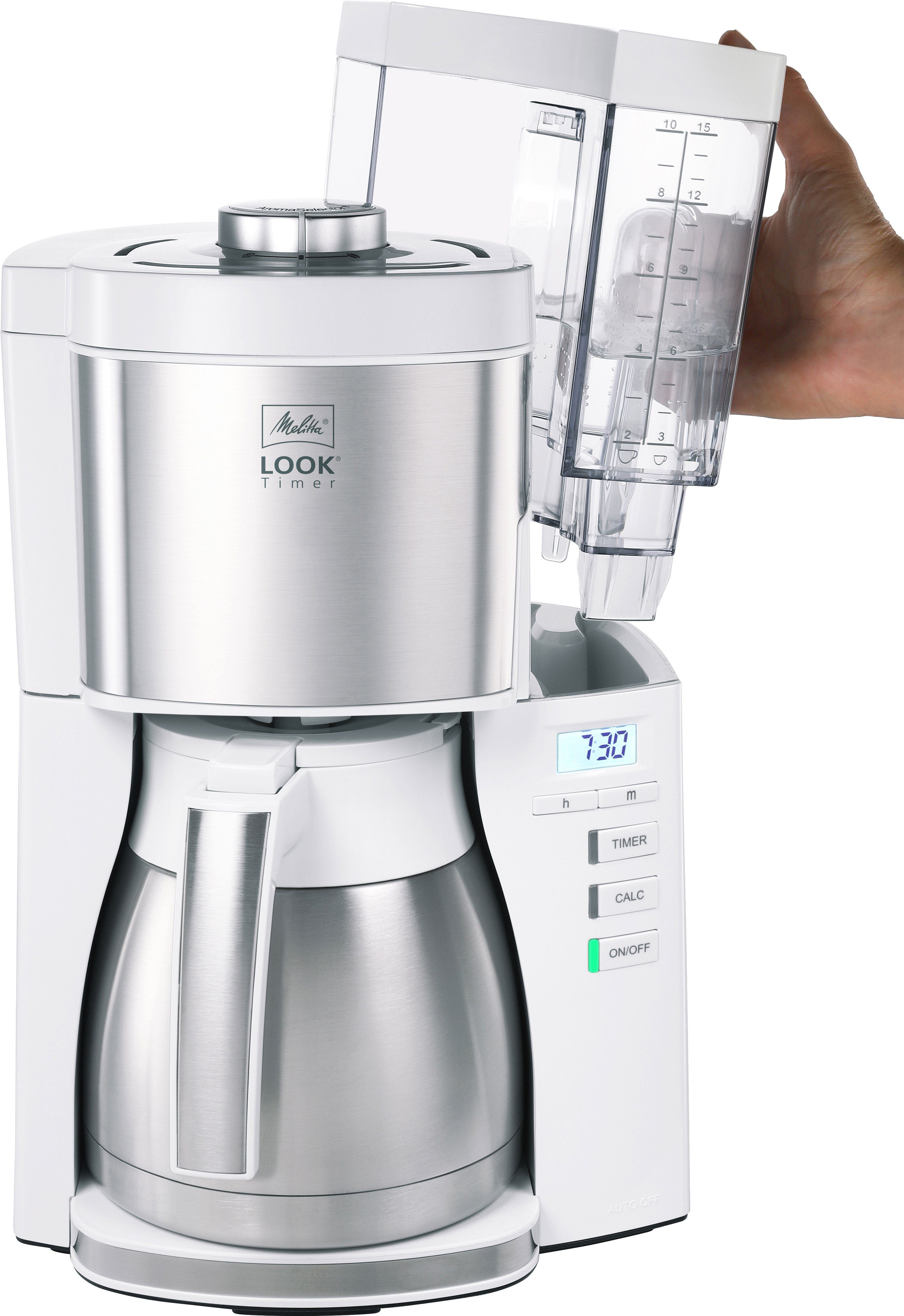 Melitta Filterkaffeemaschine LOOK® Therm Timer 1025-17 weiß, 1,25l Kaffeekanne, Papierfilter 1x4