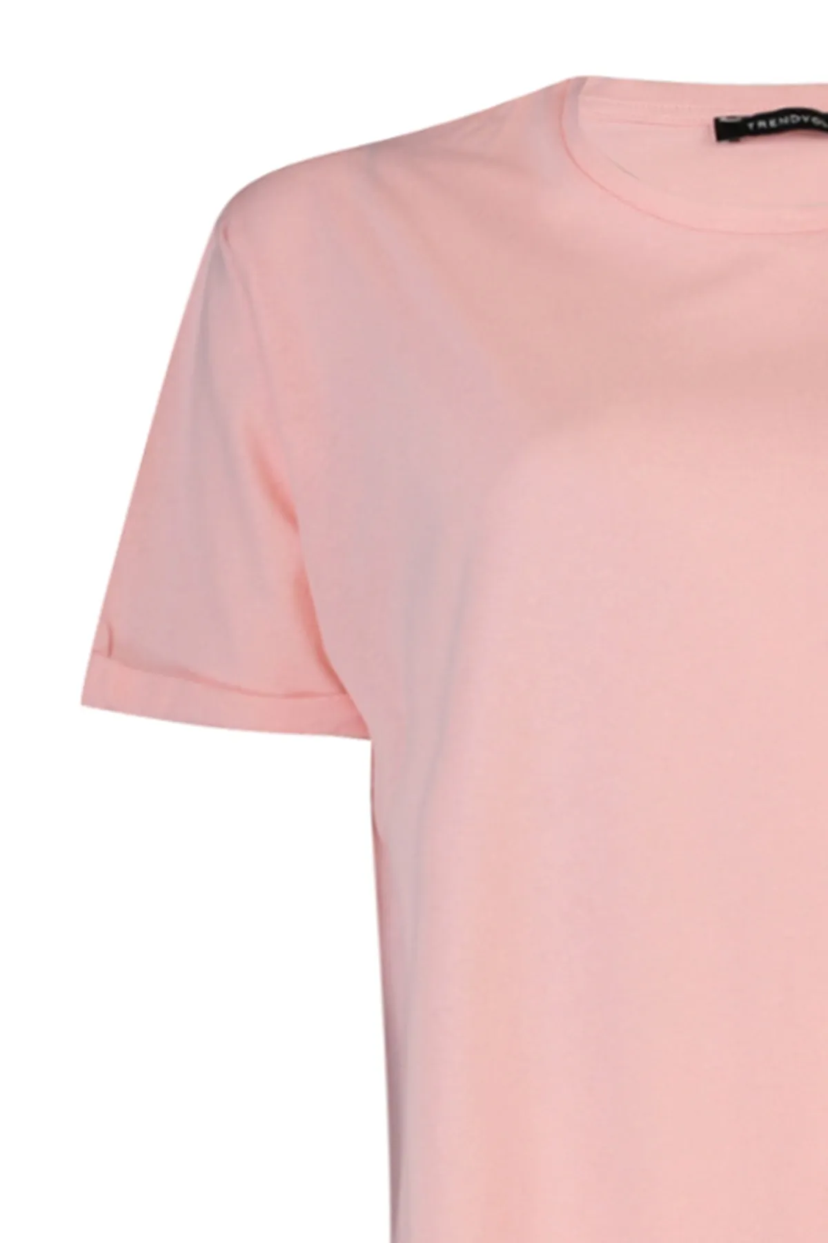 Trendyol Modest  Grau-Rosa 2er-Pack kurzärmliges Basic-Strick-T-Shirt mit Schlitz und detailliertem Rundhalsausschnitt TCTSS21UK0009