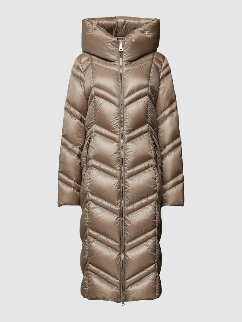 Daunenmantel mit Kapuze in taupe