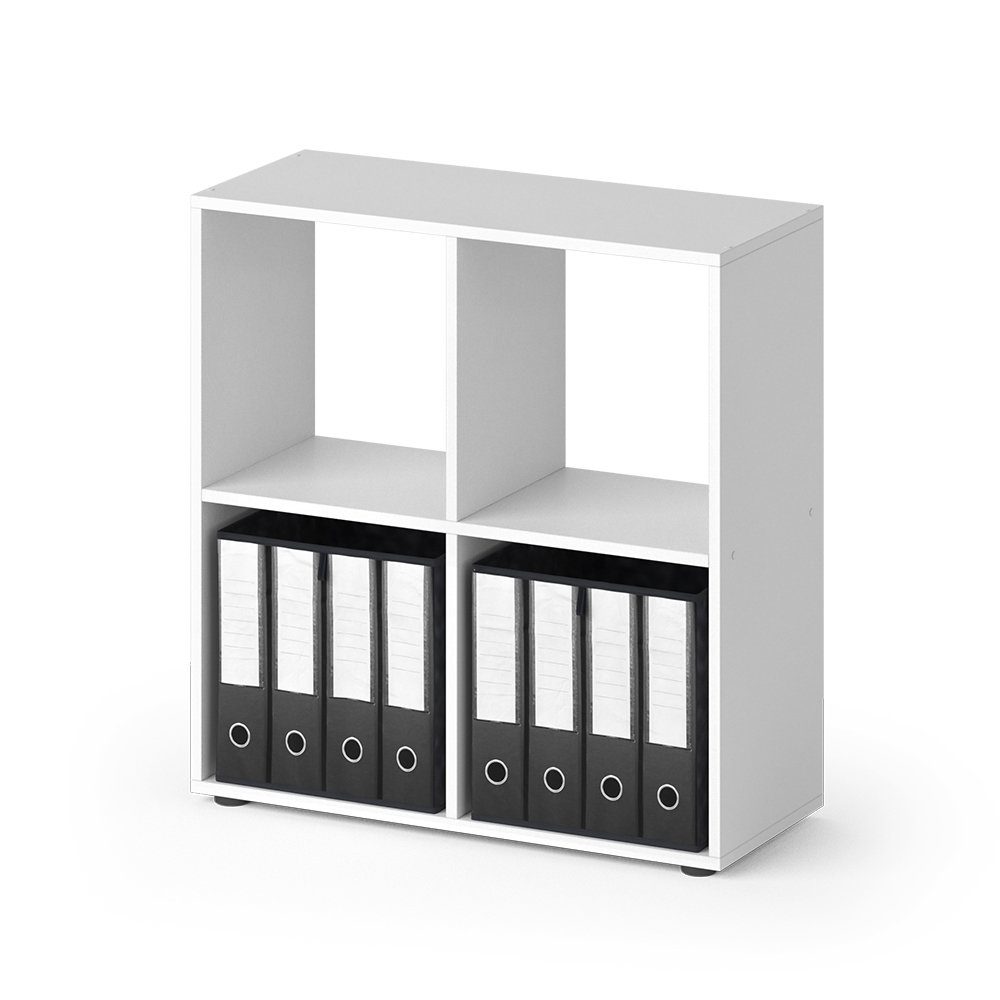 Vicco Raumteiler Standregal Bücherregal TETRA 4 Fächer Weiß inkl. Faltboxen