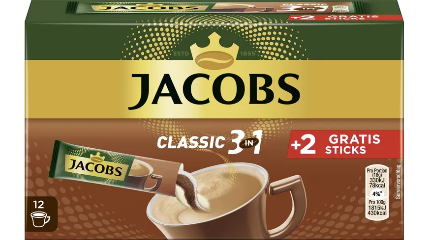 Jacobs Classic 3 in 1 Kaffee Instant Sticks 180 g