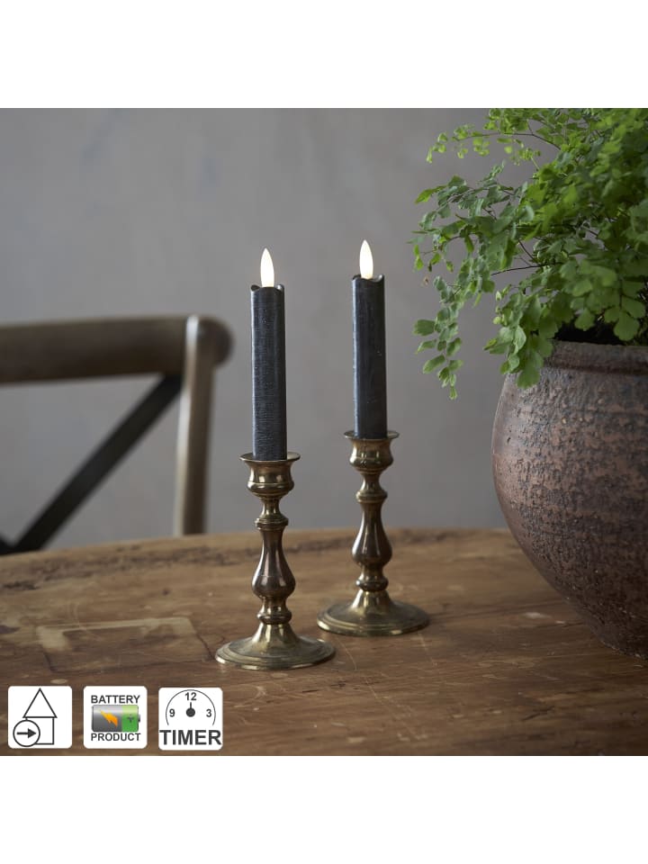 STAR Trading LED Stabkerzen Flamme 2er-Set aus Wachs in Schwarz günstig kaufen onesize