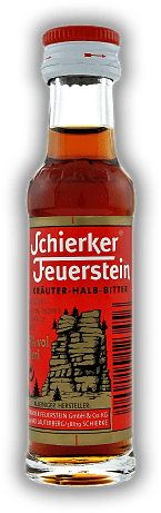 Schierker Feuerstein 0,02 Liter Schierker Feuerstein 0,02 Liter Schon 1924 erwarb der erfindungsreiche Apotheker Willy Drube das Patent für seinen legendären Kräuter-Halb-Bitter. 0,02	 Liter - Vol 35%