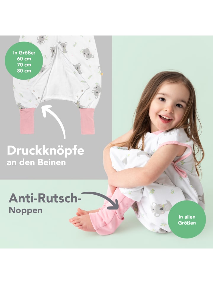 Schlummersack Schlafsack mit Füßen und umklappbaren Bündchen 1.0 TOG in Rosa-Weiß günstig kaufen
