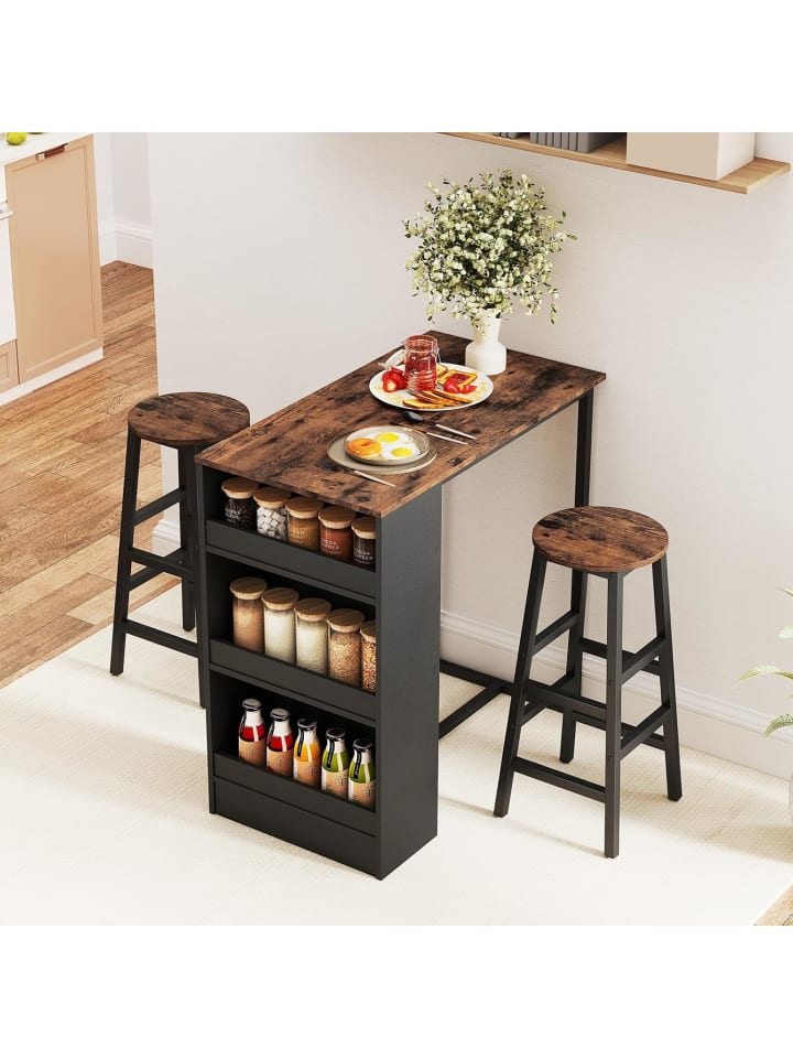 COSTWAY Bartisch 3er Set mit Barhocker in Hellbraun günstig kaufen onesize