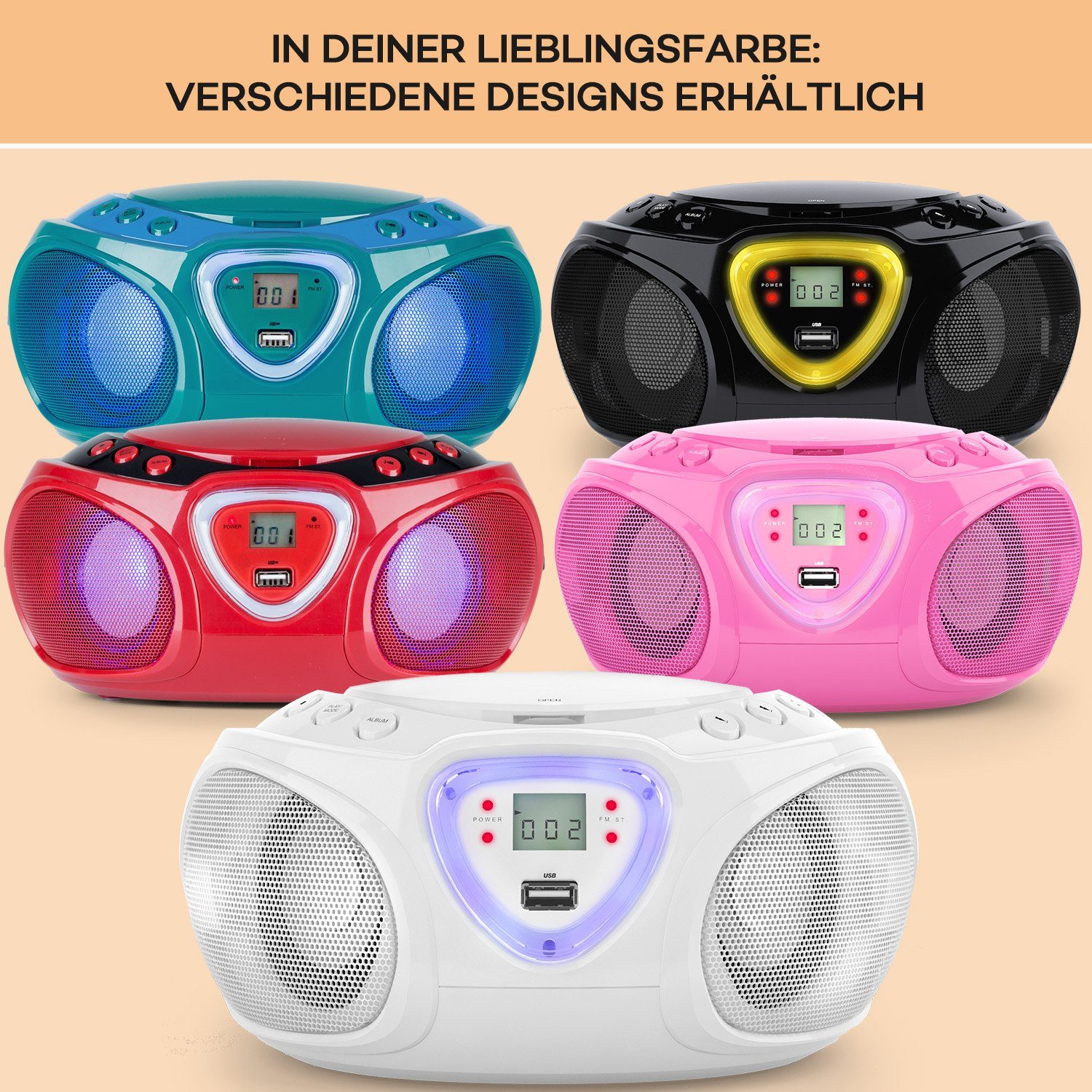 Auna Roadie Radio (FM-Radio, Kinder CD Player tragbar Musikbox Bluetooth CD Spieler Radio Soundbox)