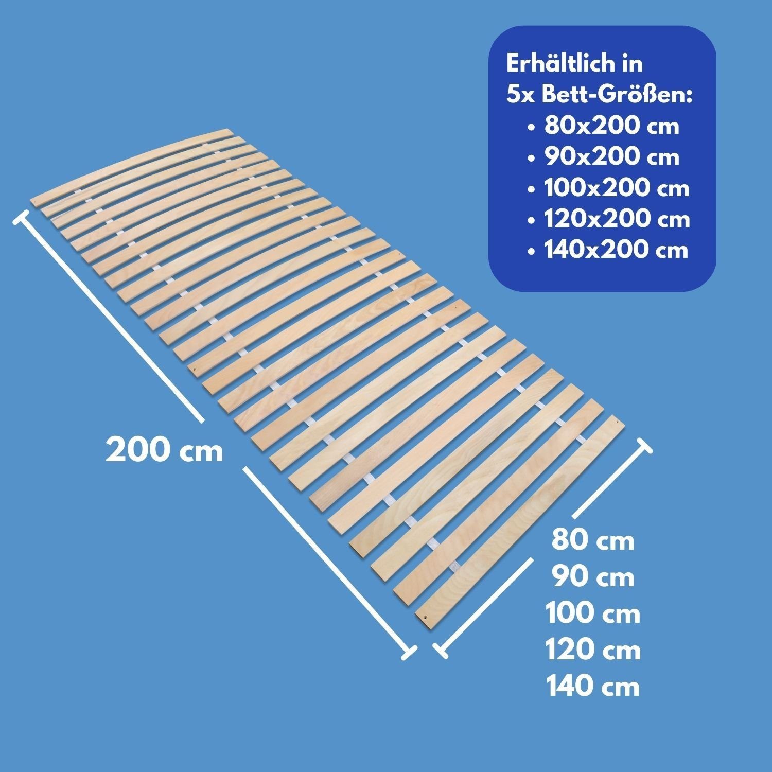 Rollrost, Coemo, Kopfteil nicht verstellbar, Fußteil nicht verstellbar, Rollrost 26 flexible Federholzleisten, stabiler Rolllattenrost 80x200