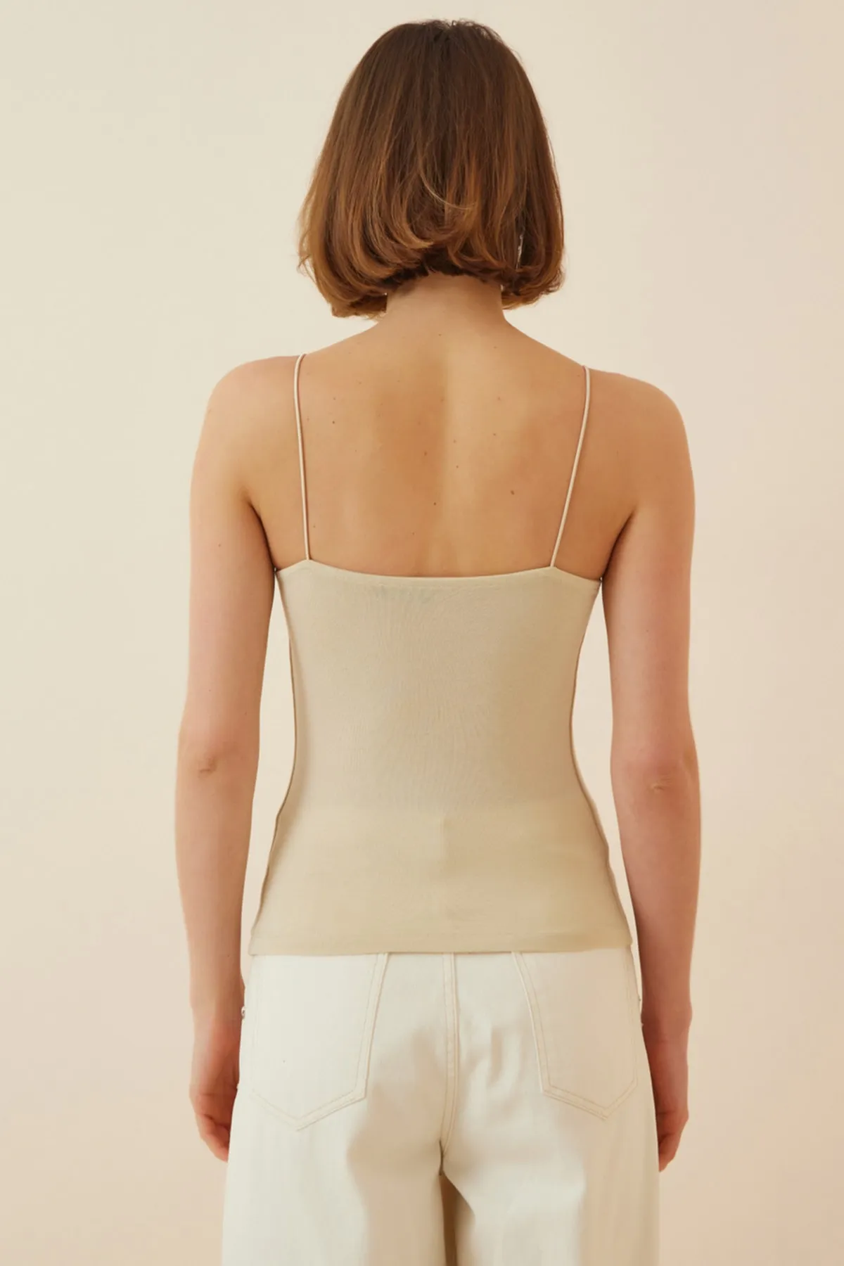 Happiness İstanbul  Zweiteilige Strickbluse mit Seilträgern für Damen in Steingrau und Creme LD00045