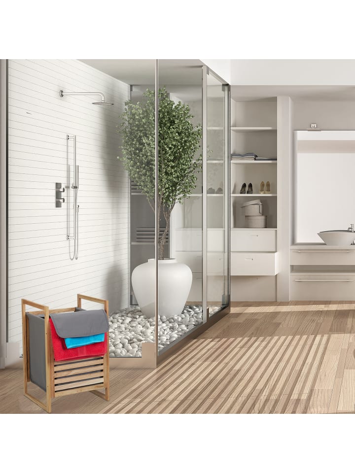relaxdays Wäschekorb in Natur/ Grau - (B)40 x (H)60 x (T)35 cm günstig kaufen onesize