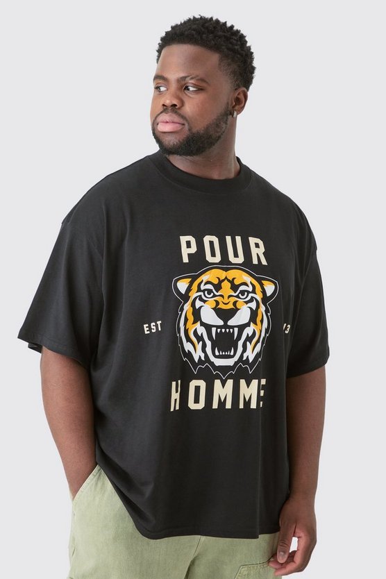 Plus Oversize T-Shirt mit Pour Homme Tiger-Print