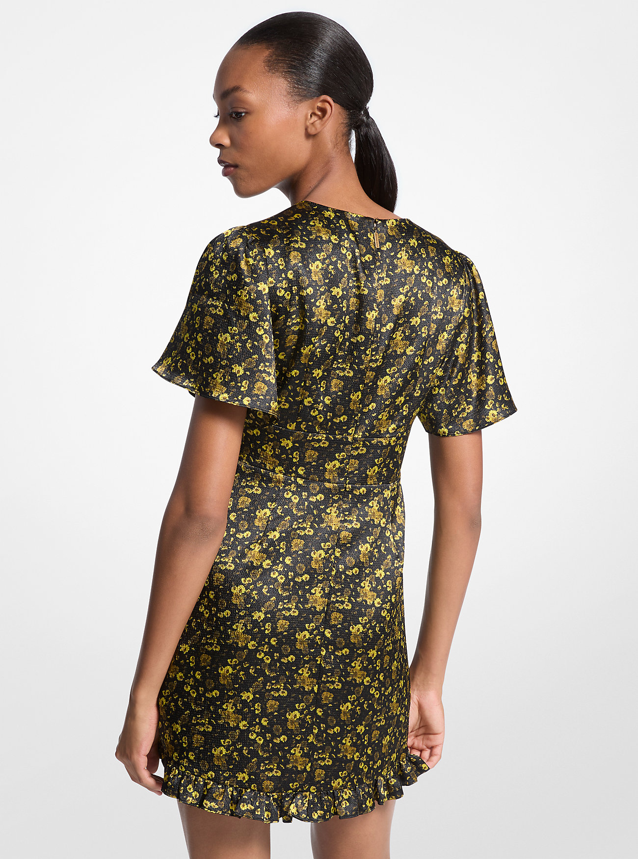 Floral Print Hammered Satin Dress - PISTACHIO