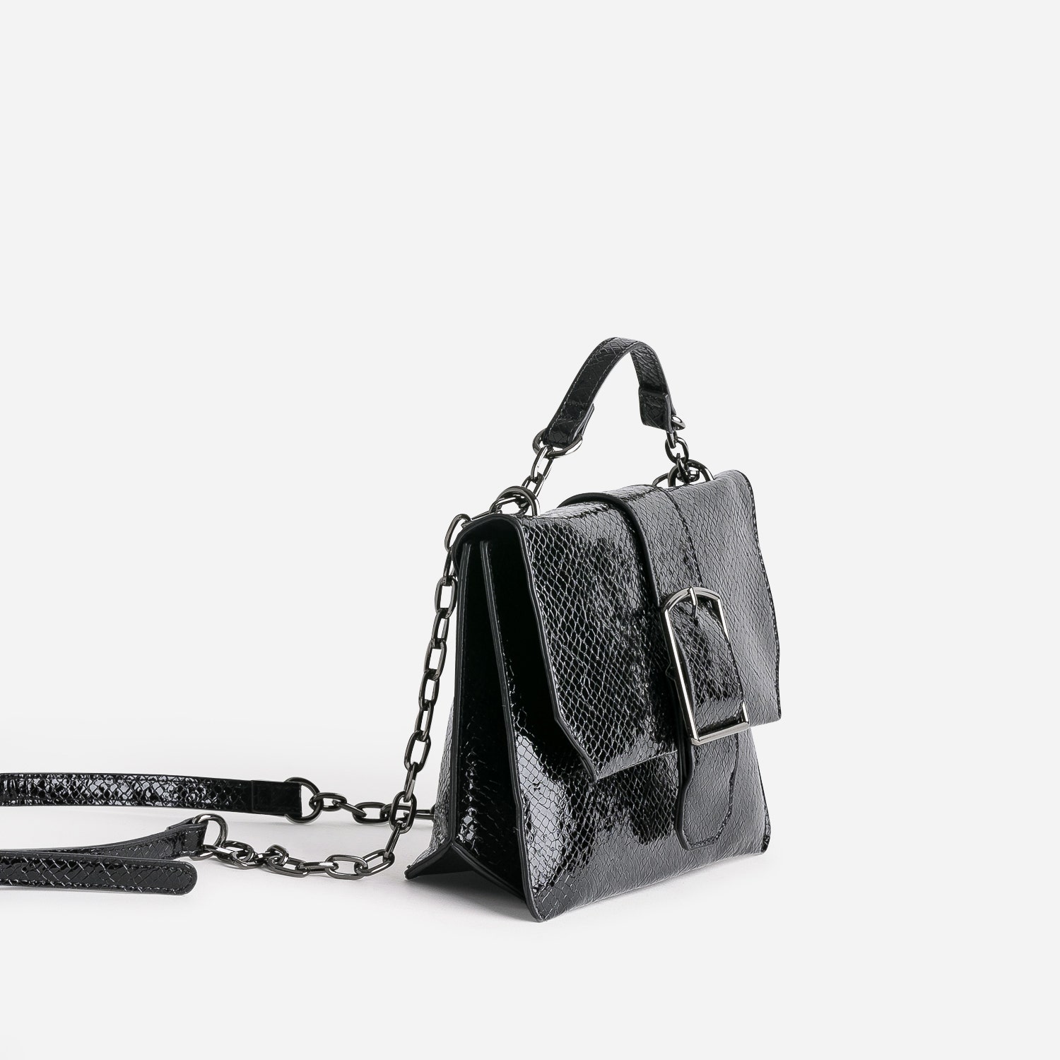 Sac à main TEXTO noir verni effet python