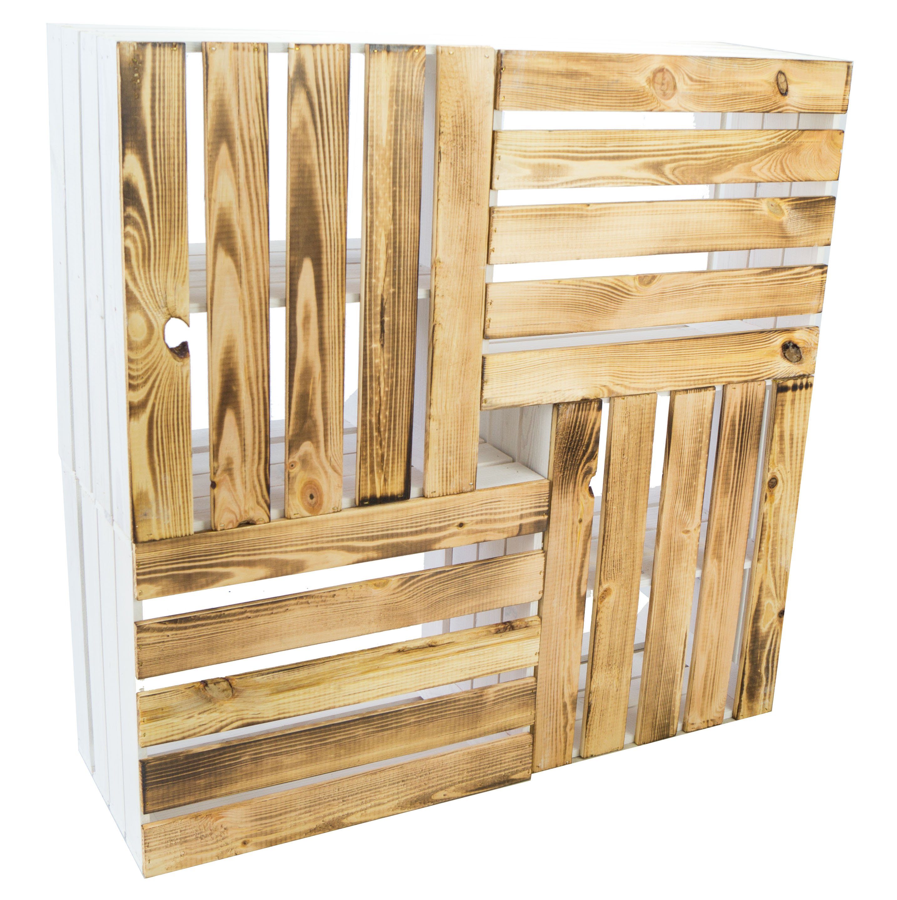 Kistenkolli Altes Land Allzweckkiste 4er set Holzkisten weiss geflammt Couchtisch Schuhregal Wohnwand Kiste