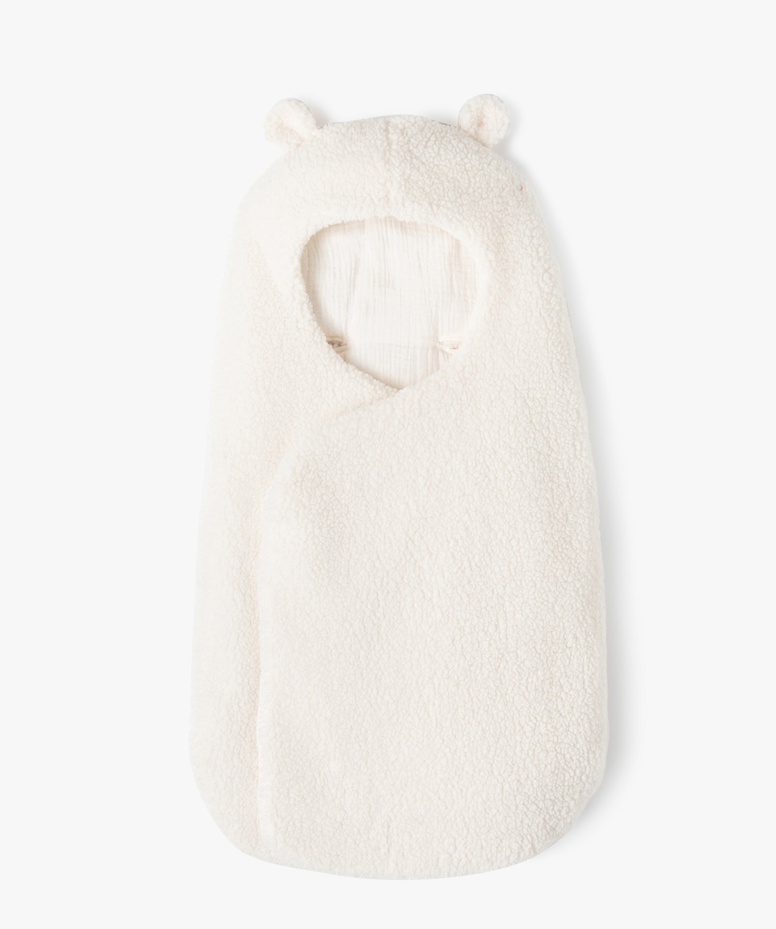 Nid d’ange bébé en sherpa doublé gaze de coton beige | GEMO