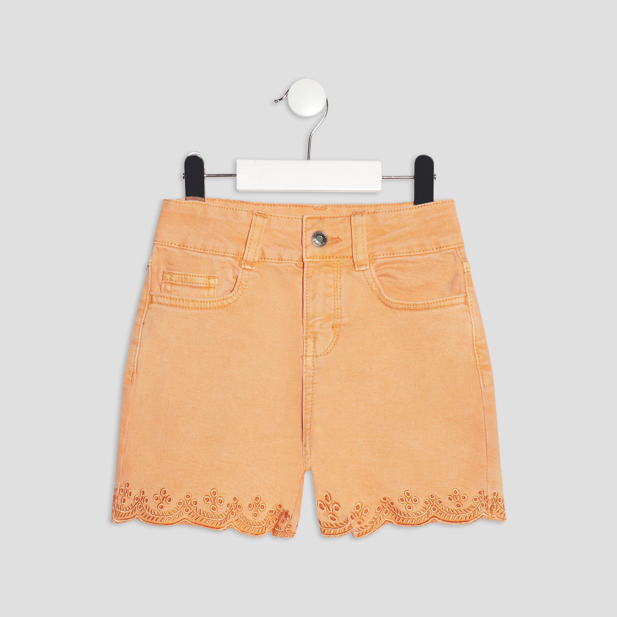 Short taille haute avec broderie orange corail fille | La Halle