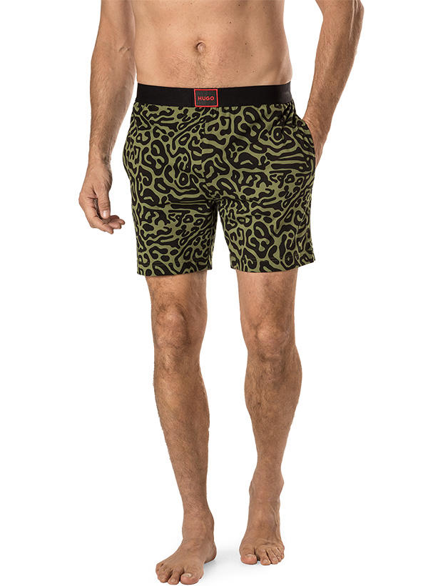 HUGO, Pyjamashorts, Baumwoll-Jersey, khaki-schwarz gemustert