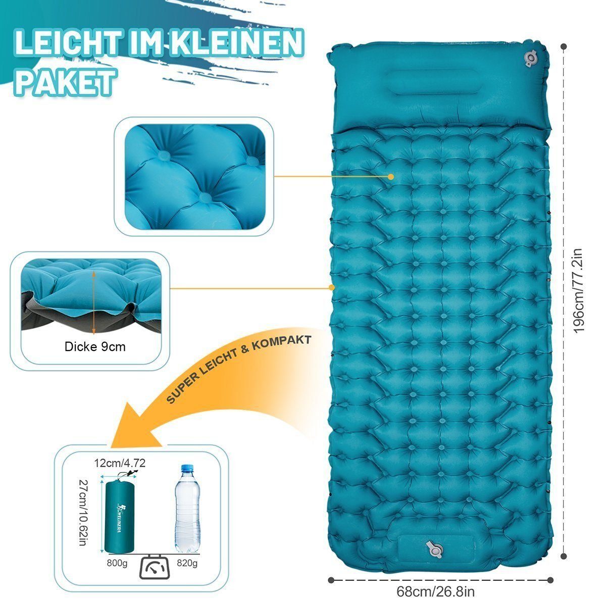 Novzep Luftbett Isomatte Camping, mit Kissen, 9cm Dicke, wasserdicht & Faltbar