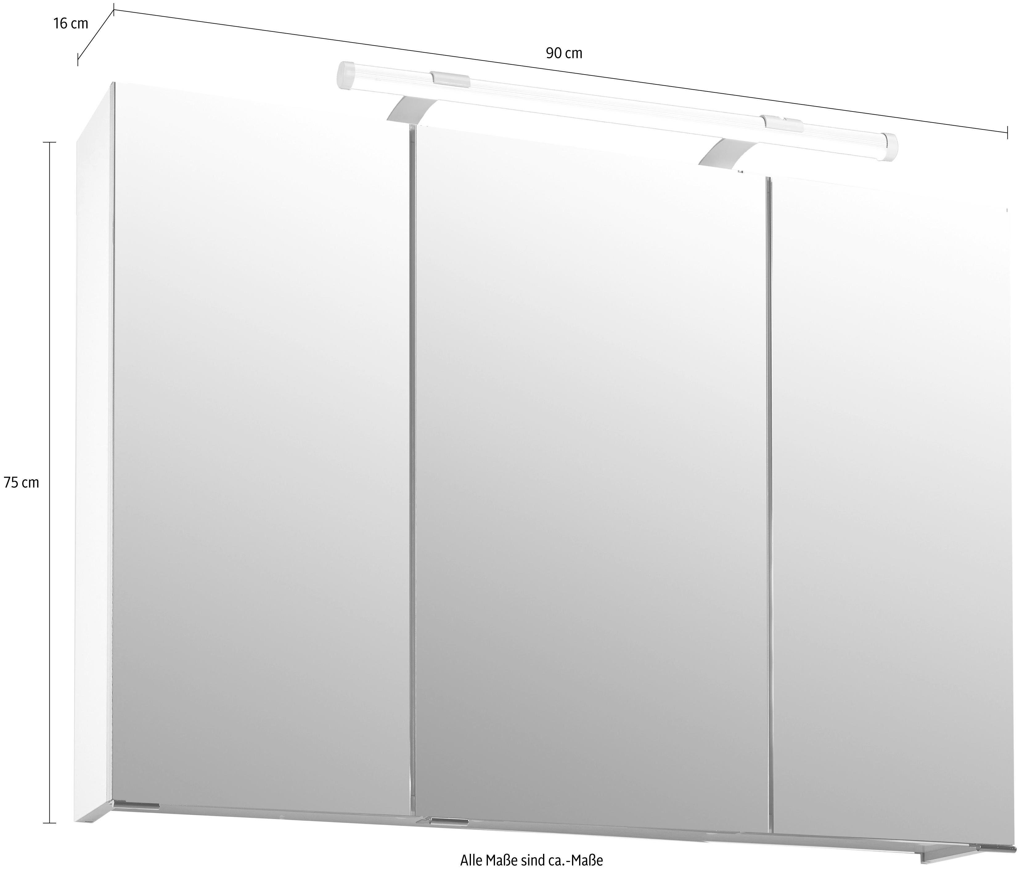 Schildmeyer Spiegelschrank Dorina Breite 90 cm, 3-türig, LED-Beleuchtung, Schalter-/Steckdosenbox