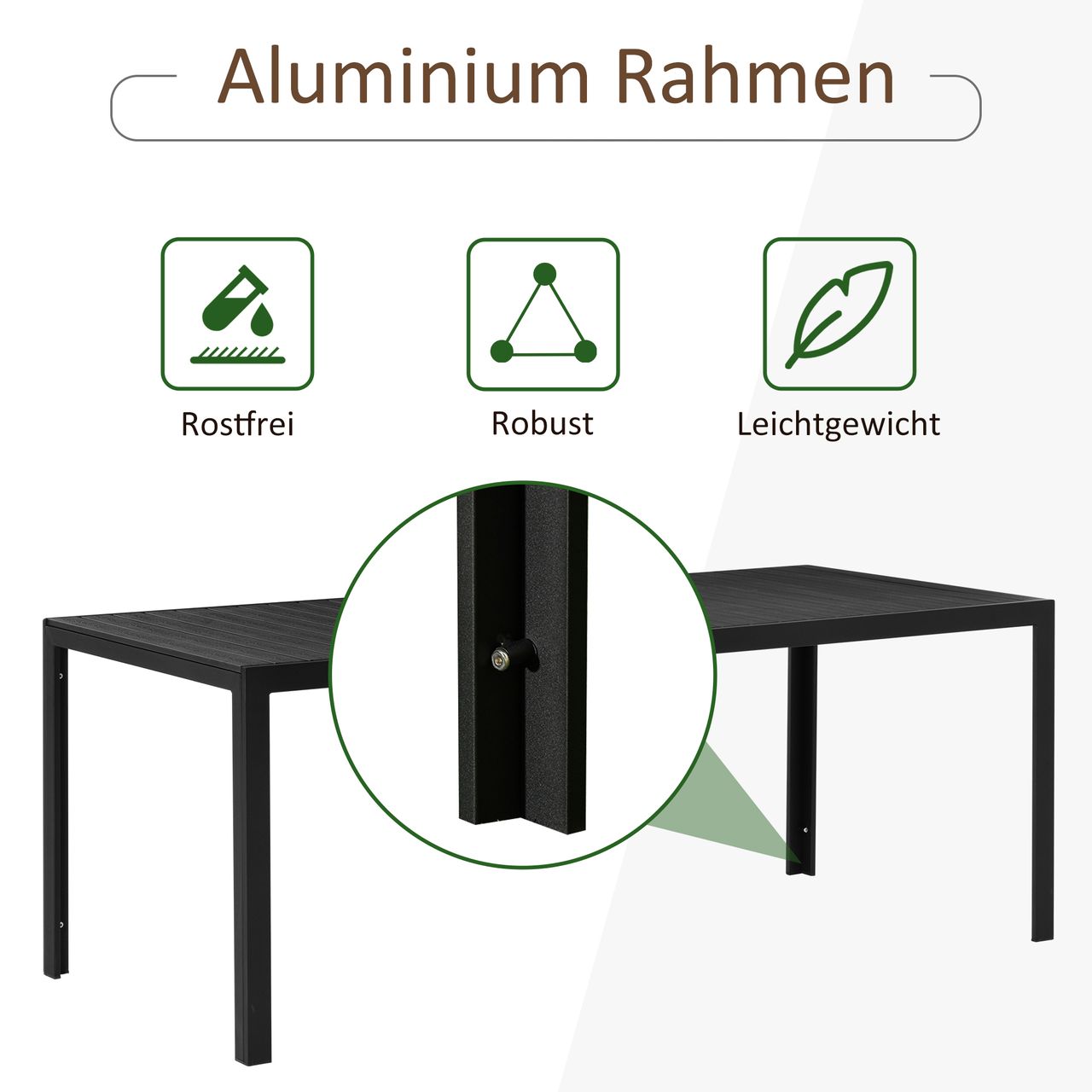 Outsunny Gartentisch Aluminium Tisch Garten Terrasse Holz-Kunststoff WPC Non-Wood schwarz