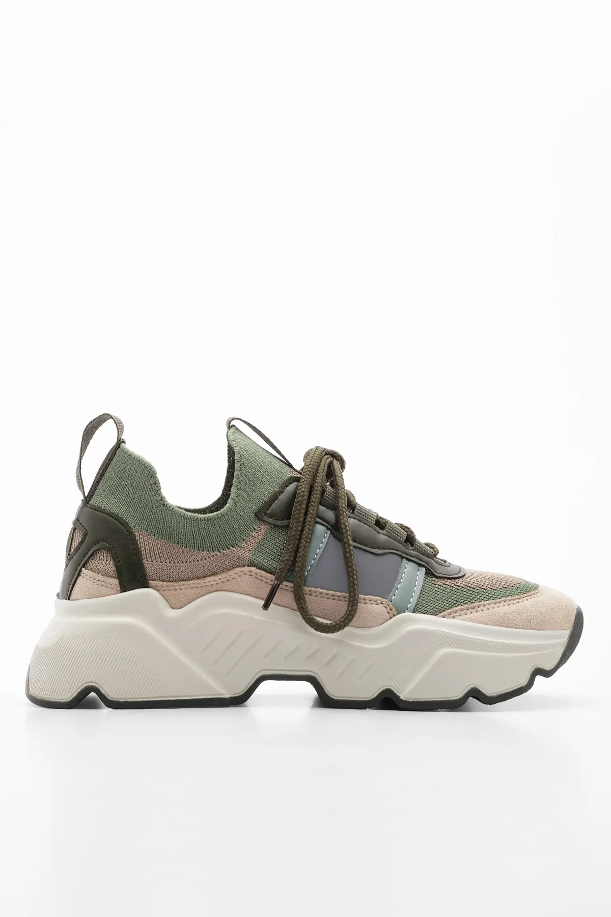 Marjin  Damen Sneaker Hohe Sohle Strickwaren Sportschuhe Volente Khaki