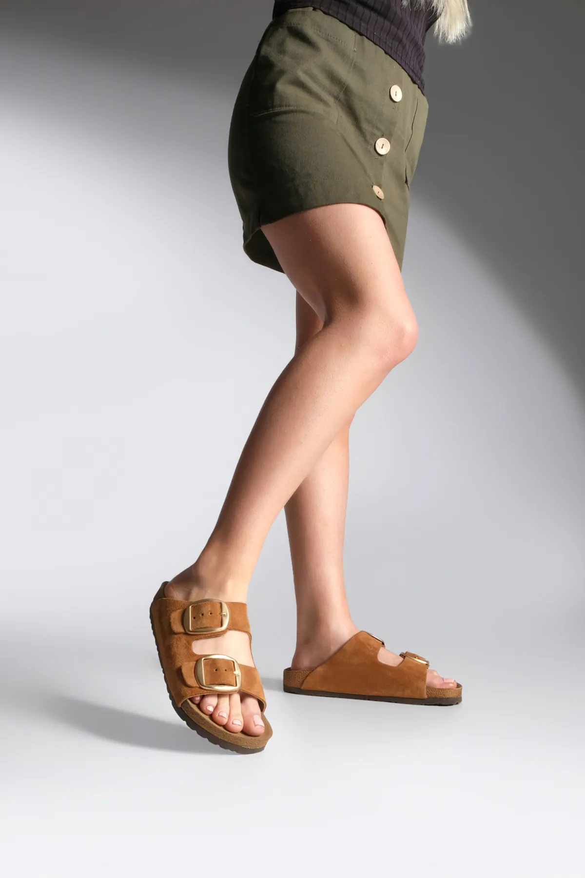 Marjin  Damen Hausschuhe aus echtem Leder für den Alltag, Hausschuhe mit Doppelband, Eva-Sohle, Poly Tan