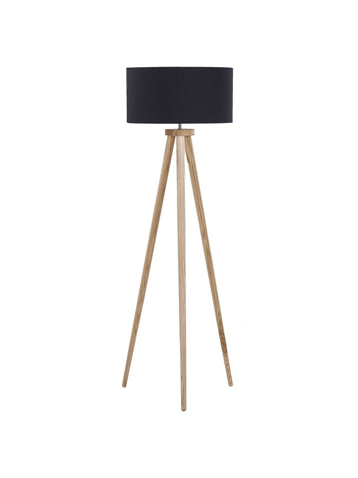 Beliani Stehleuchten NITRA in Schwarz/Heller Holzfarbton - (W) 45 x (H) 142 x (L) 45 cm günstig kaufen onesize