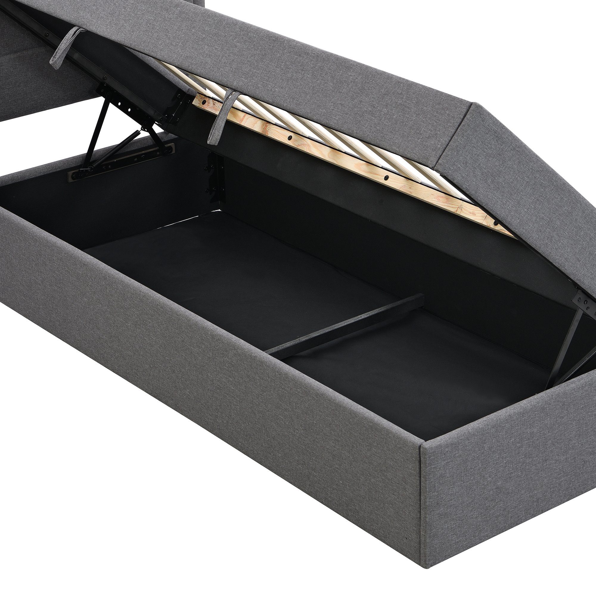 Flieks Polsterbett, Boxbett Einzelbett mit Stauraum Leinen 90x200cm