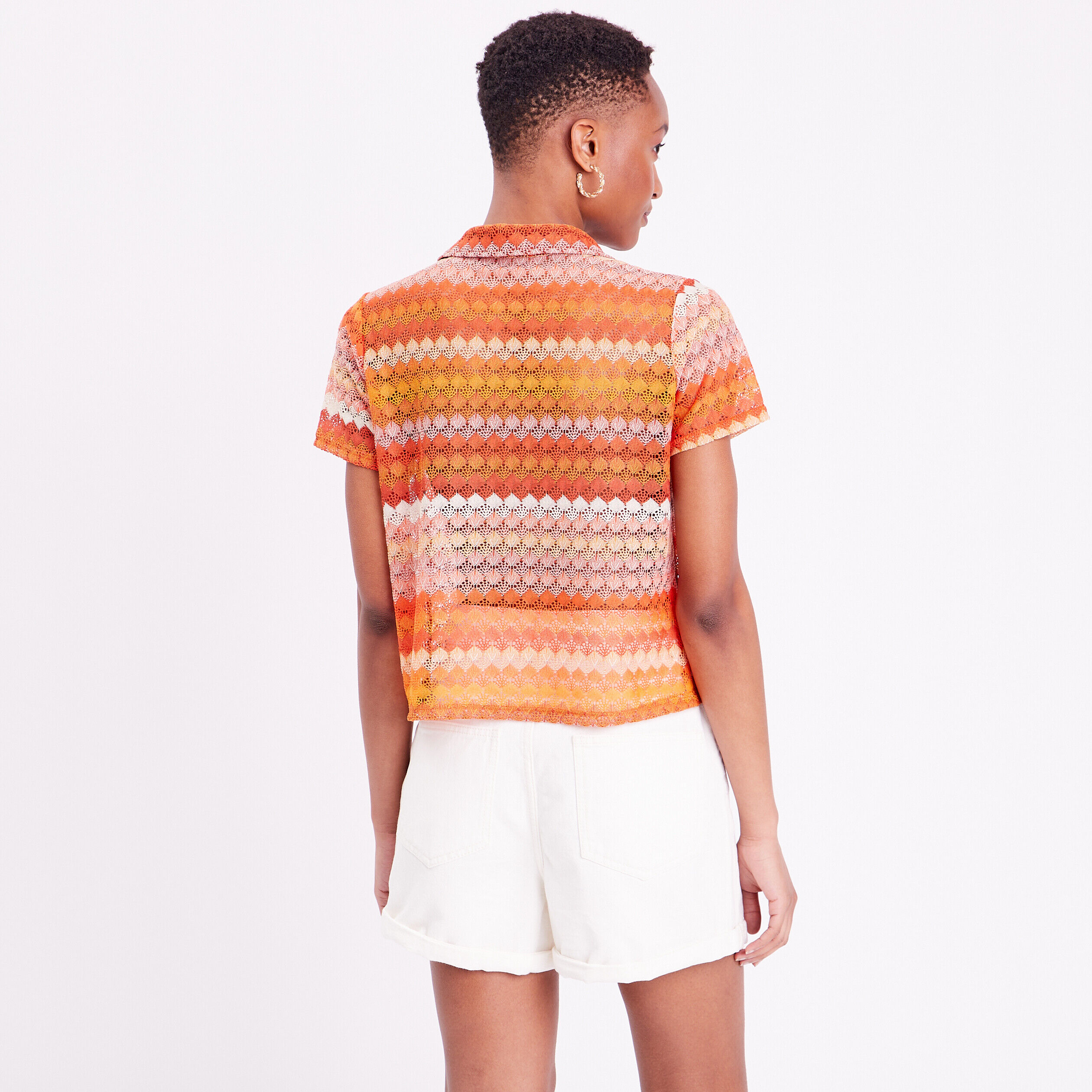 Blouse manches courtes crochet orange femme | Cache Cache
