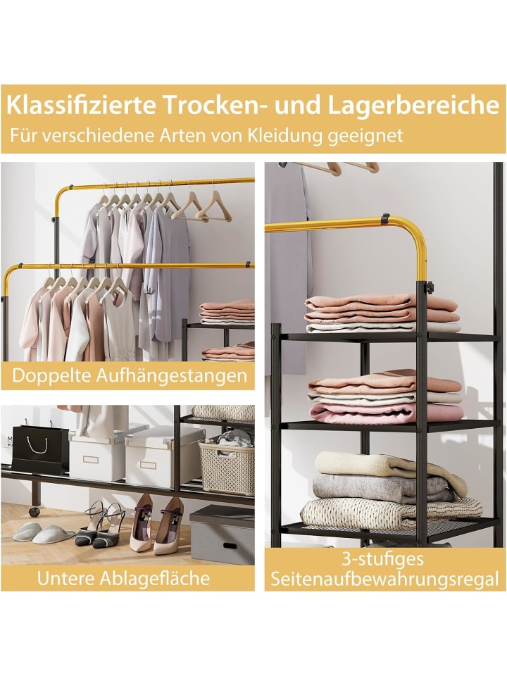 COSTWAY Kleiderständer auf Rollen 170cm in Gold günstig kaufen onesize