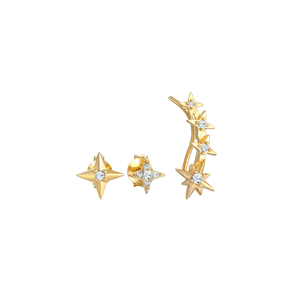Elli Elli Boucles d'Oreilles Ear Climber Stecker Set Astro Sterne 925 Silber Boucles d'oreilles