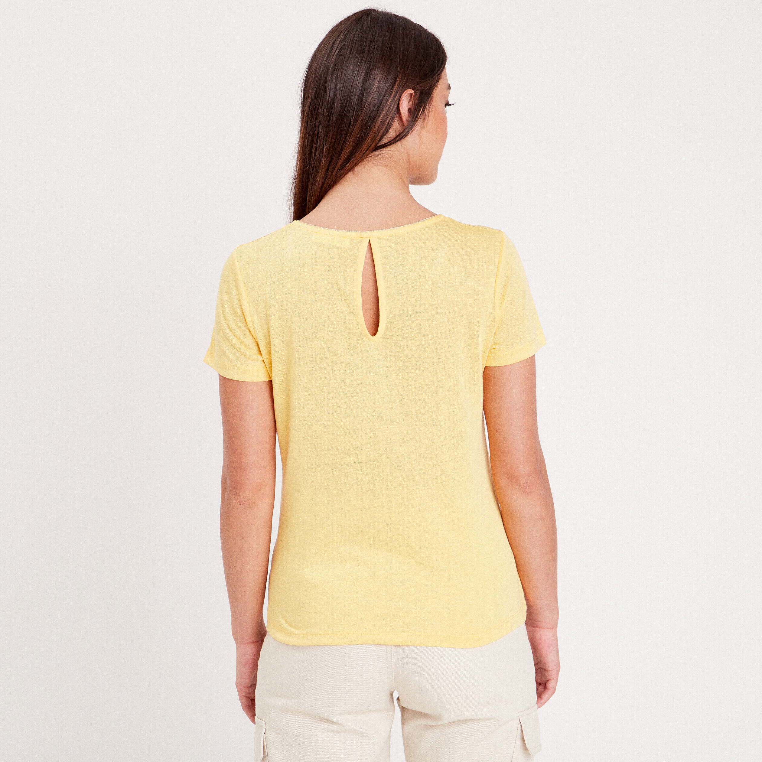 T-shirt manches courtes jaune pastel femme | Cache Cache