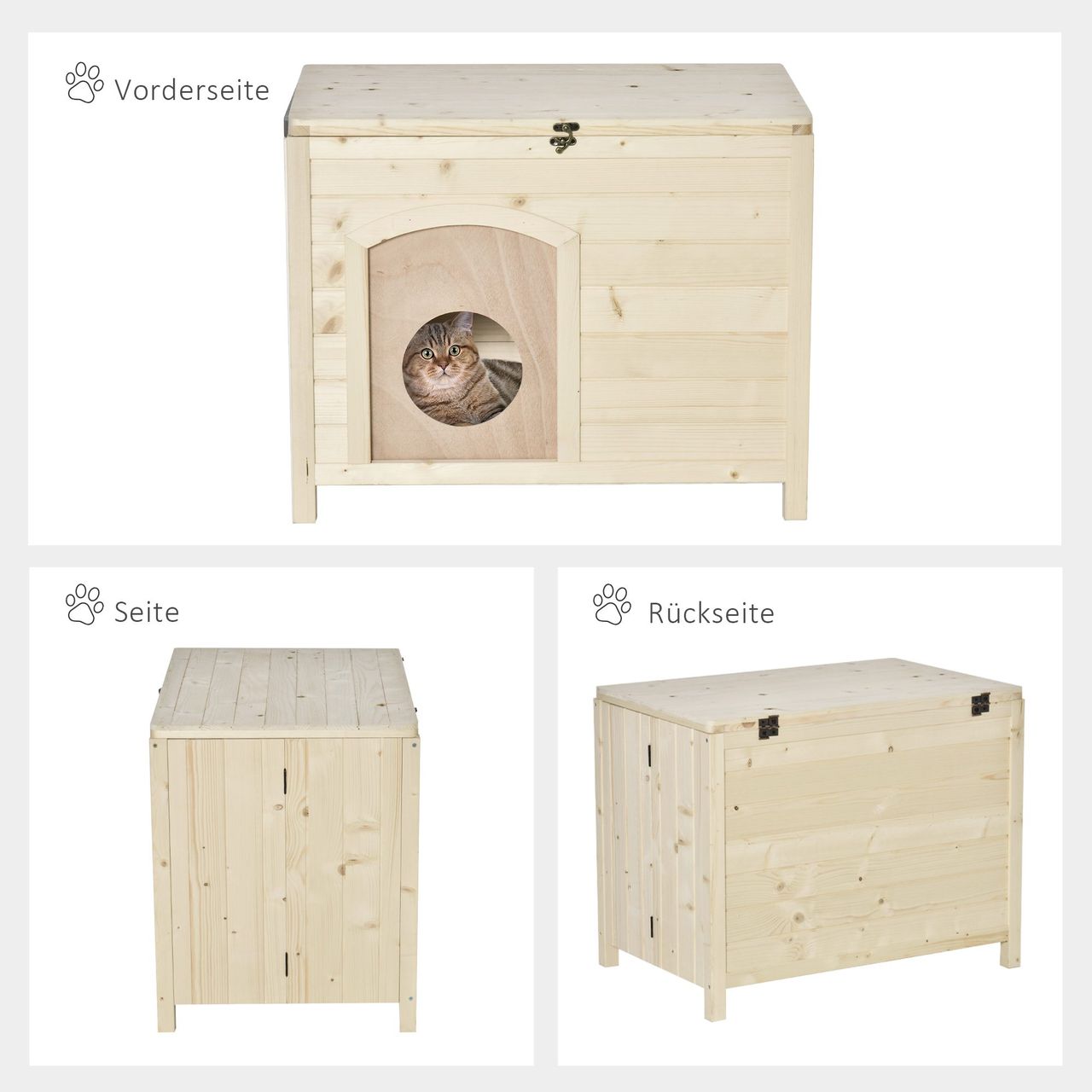 PawHut Hundehütte Hundehaus faltbar Haustierhaus katzenhaus Massivholz Natur 78 x 51 x 62 cm