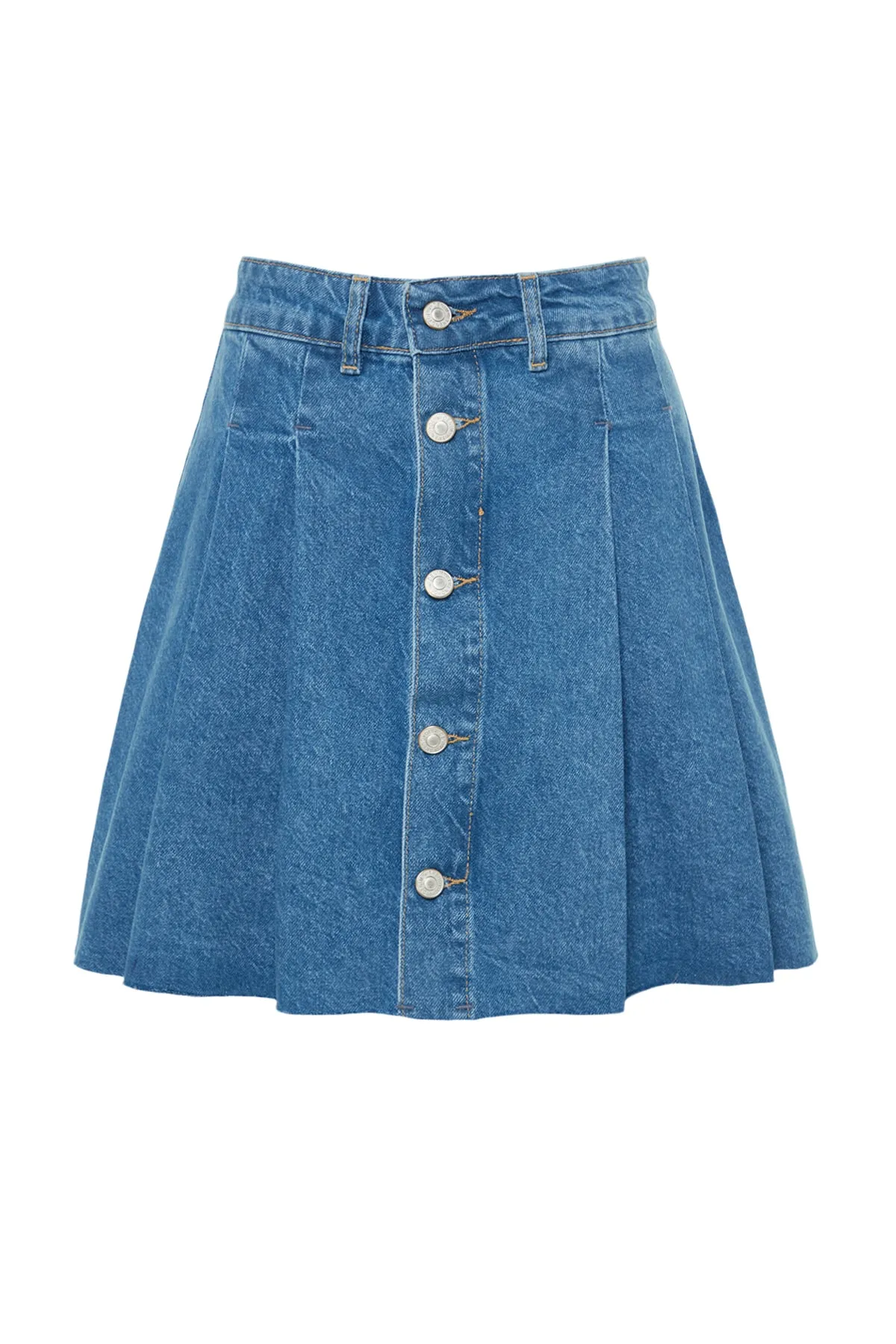 Trendyol Collection  Dunkelblauer plissierter Mini-Jeansrock mit Knopfleiste vorne TWOSS23ET00111