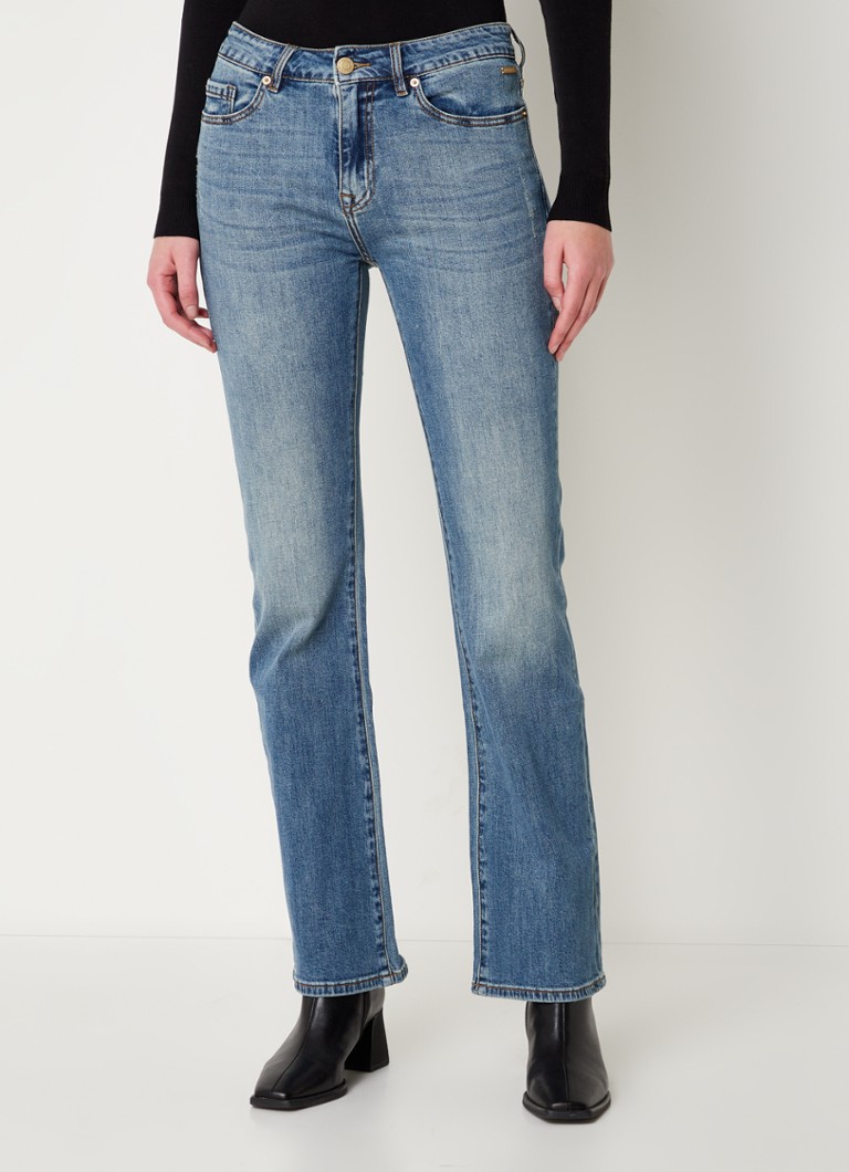 Calça jeans flare de cintura alta Summum Lucca com acabamento lavado e elastano.