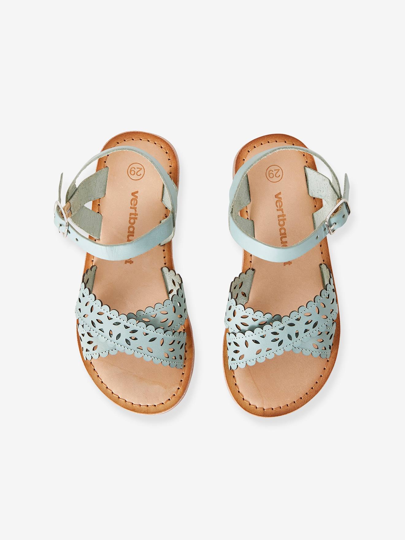 Sandales cuir tannage végétal fille sauge