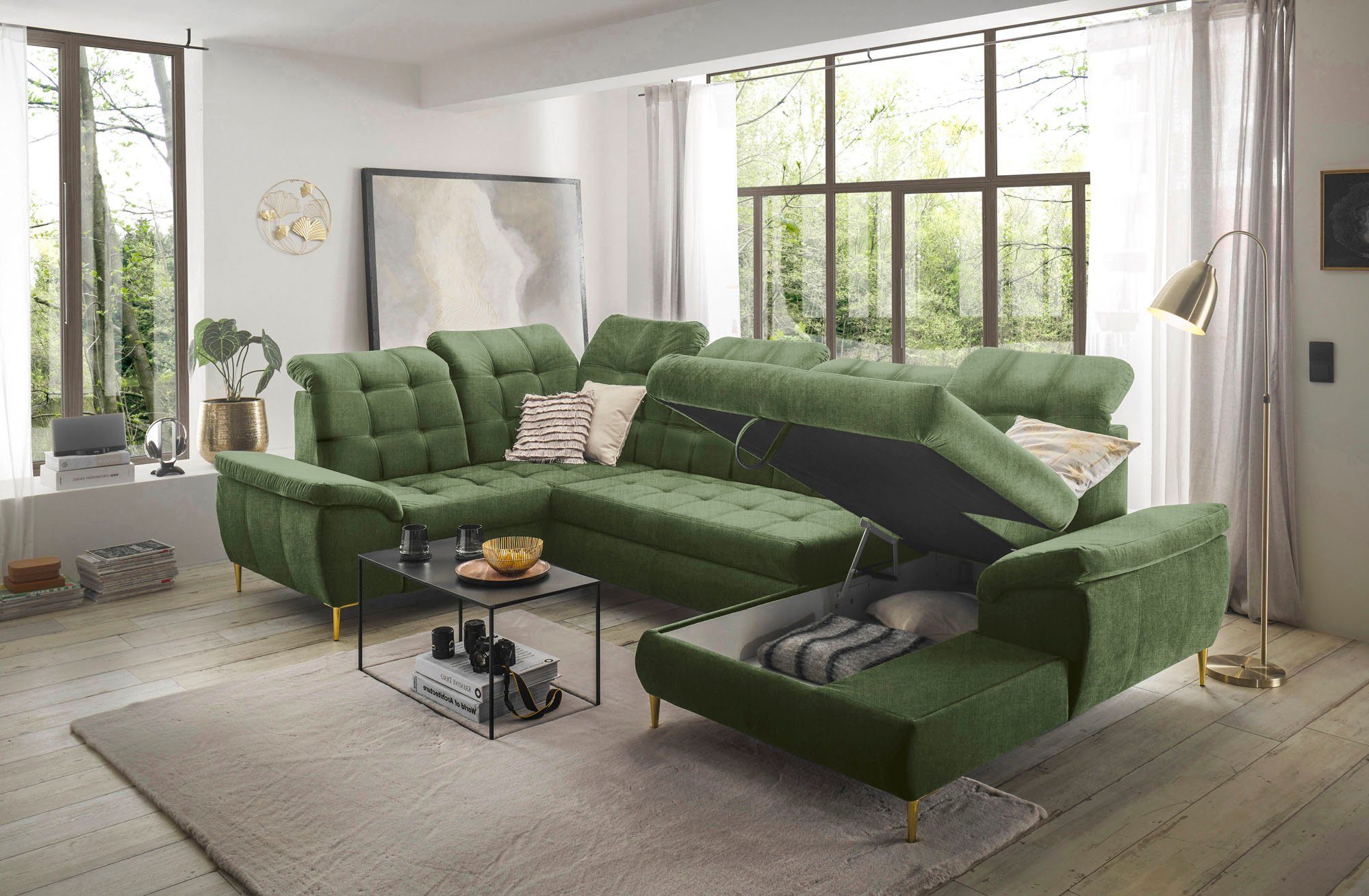 ED EXCITING DESIGN Ecksofa Valtura, frei stellbar, Bettkasten, Schlaffunktion, mit Kopfteilverstellung