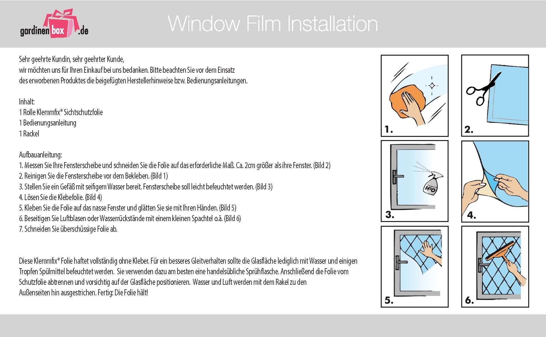 Fensterfolie, Klemmfix, glatt, Sichtschutzfolie Anti statische Haftung Folie selbsthaftend Länge 200 cm 201916001