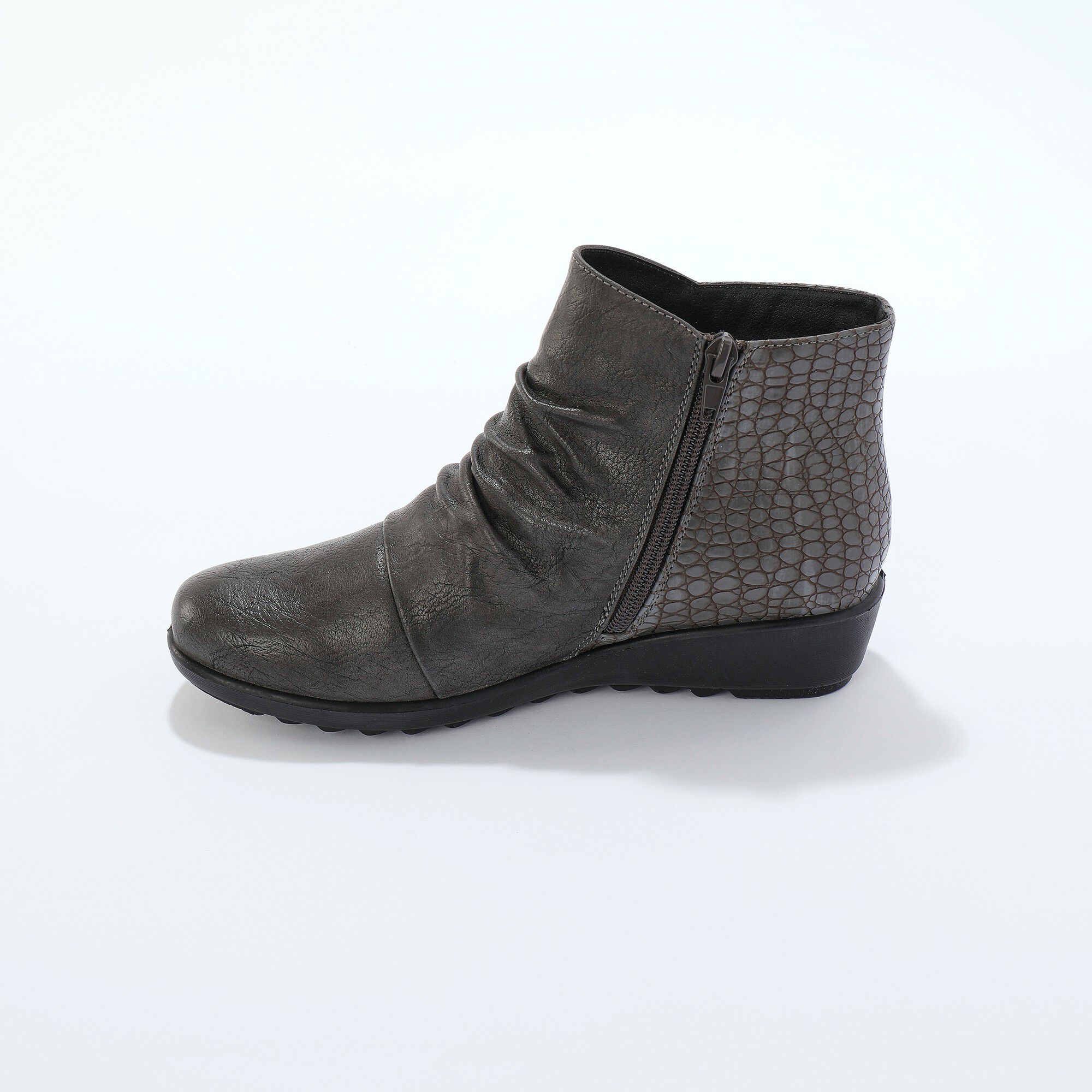 Boots compensées plissées et zippées, dos effet croco
