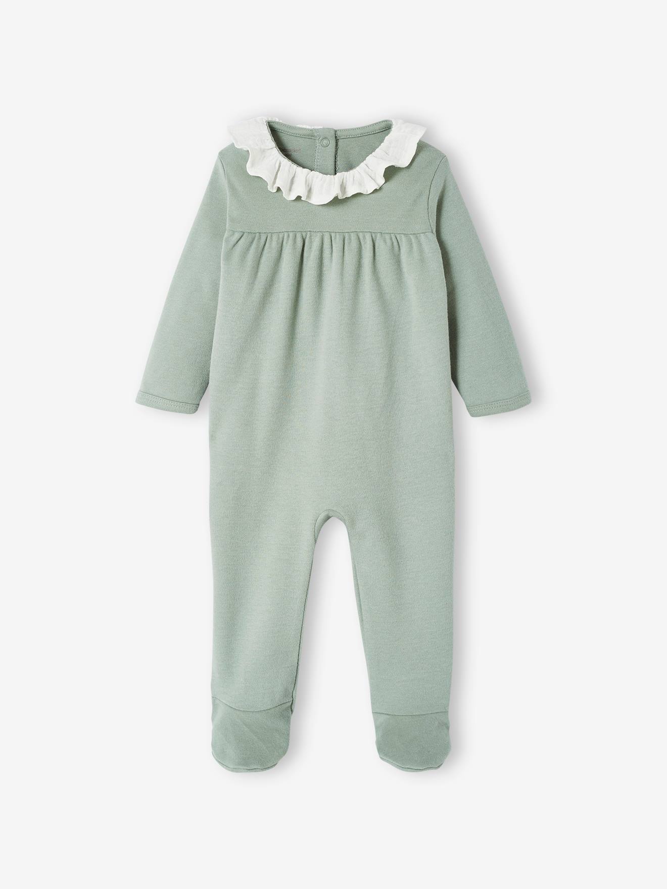 Lot de 2 dors-bien interlock bébé fille col en gaze de coton vert sauge