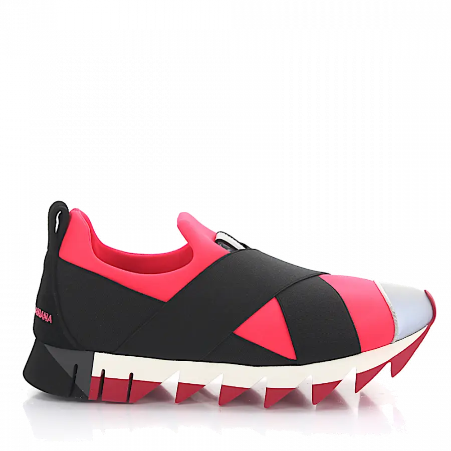 Dolce & Gabbana - Sneaker low Materialmix Textil Logo grau pink schwarz - schwarz