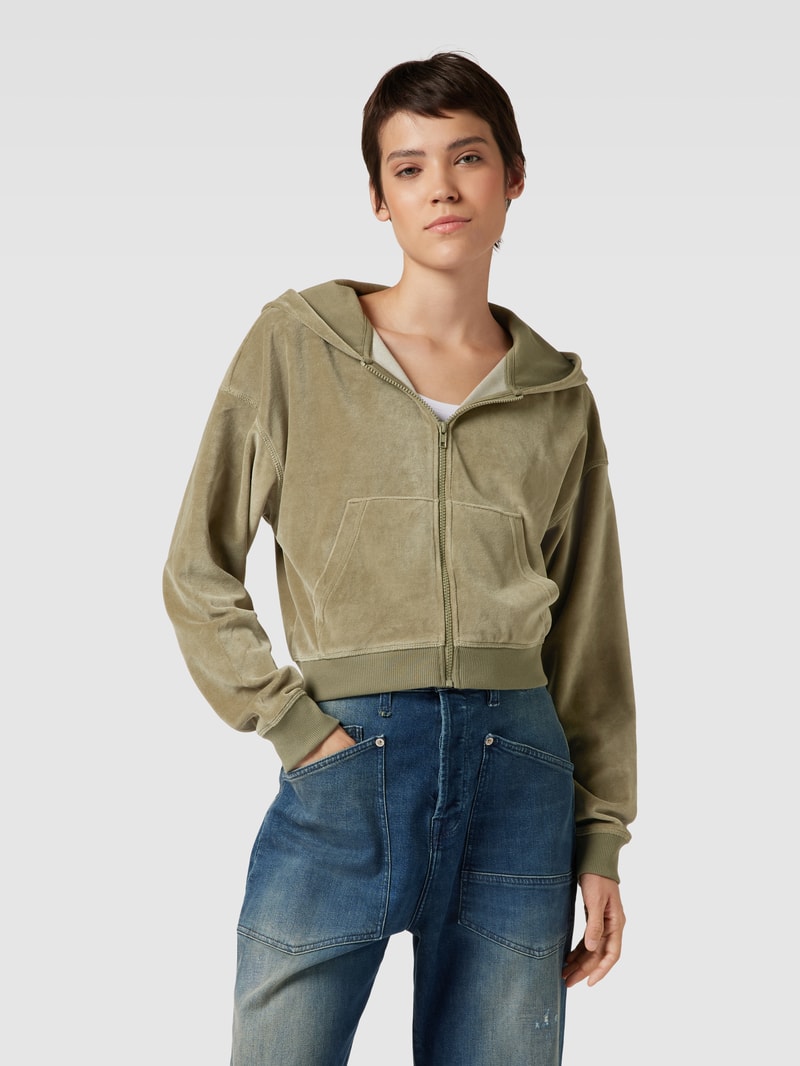Sweatjacke mit überschnittenen Schultern und Eingrifftaschen in khaki