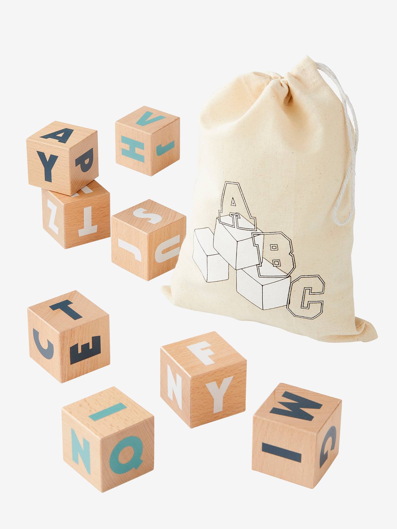 10 grands cubes lettres en bois FSC® multicolore