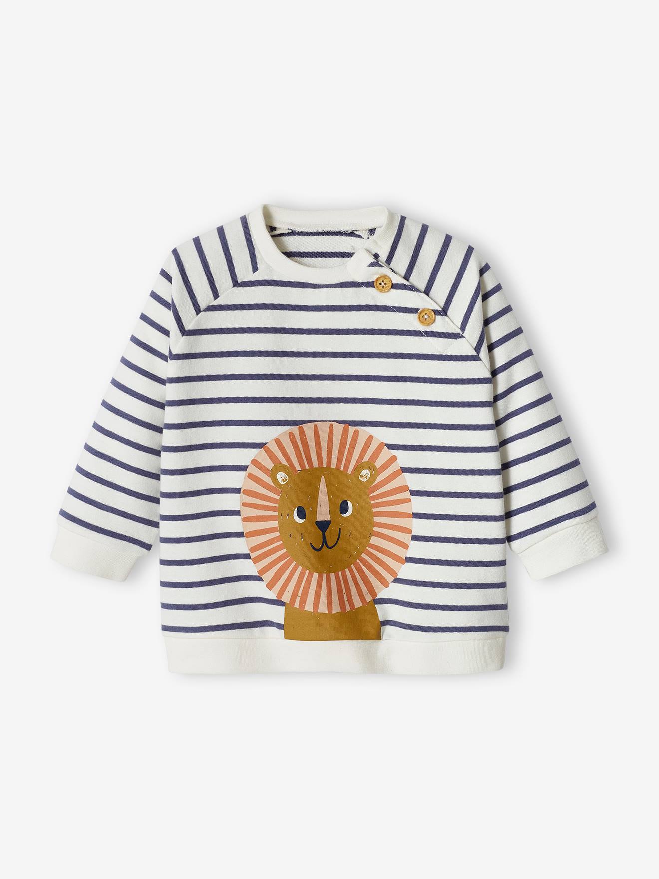 Sweat rayé en molleton bébé bleu ardoise