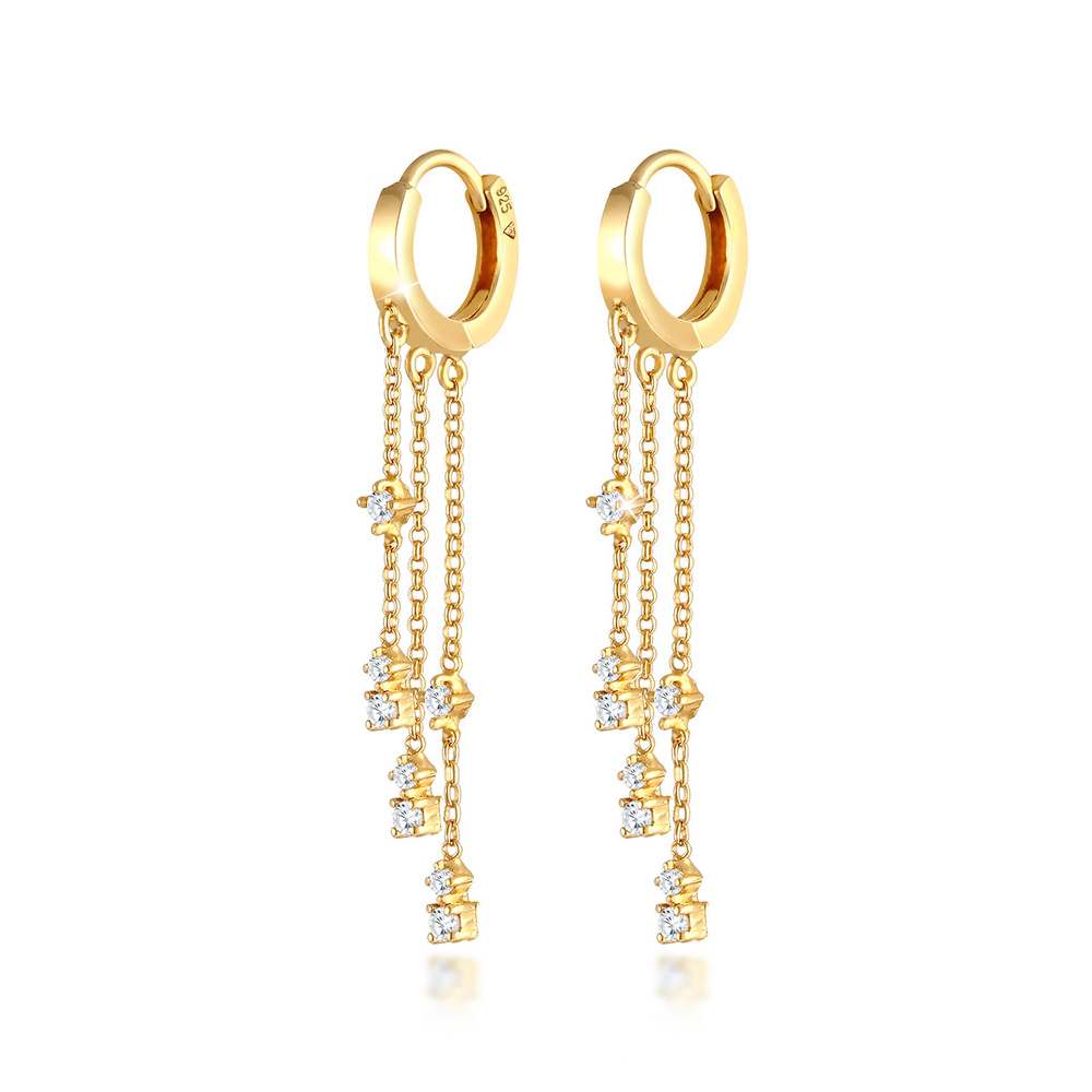 Elli Elli Boucles d'Oreilles Creolen Erbskettchen Zirkonia 925 Silber vergoldet Boucles d'oreilles