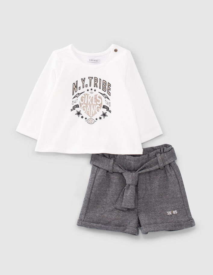 Ensemble short gris et T-shirt écru bébé fille